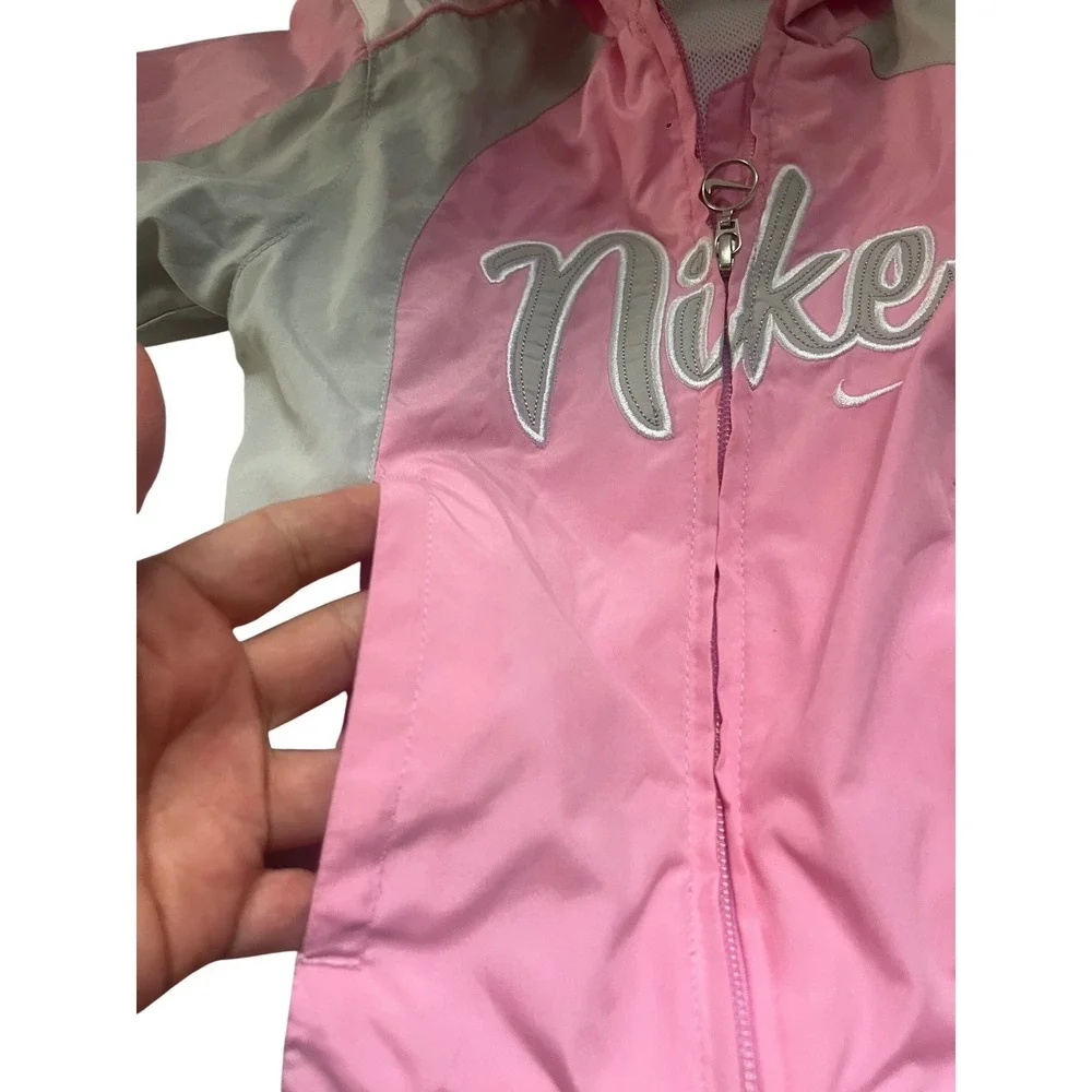 Nike Girls Pink Grey Windbreaker Jacket Hooded Mesh Lined Full Zip 3T